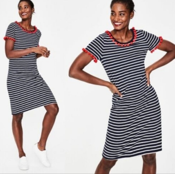 Boden Dresses & Skirts - NWT Boden Bridget Jersey Striped Dress Pom Pom Design Woman's Size 6